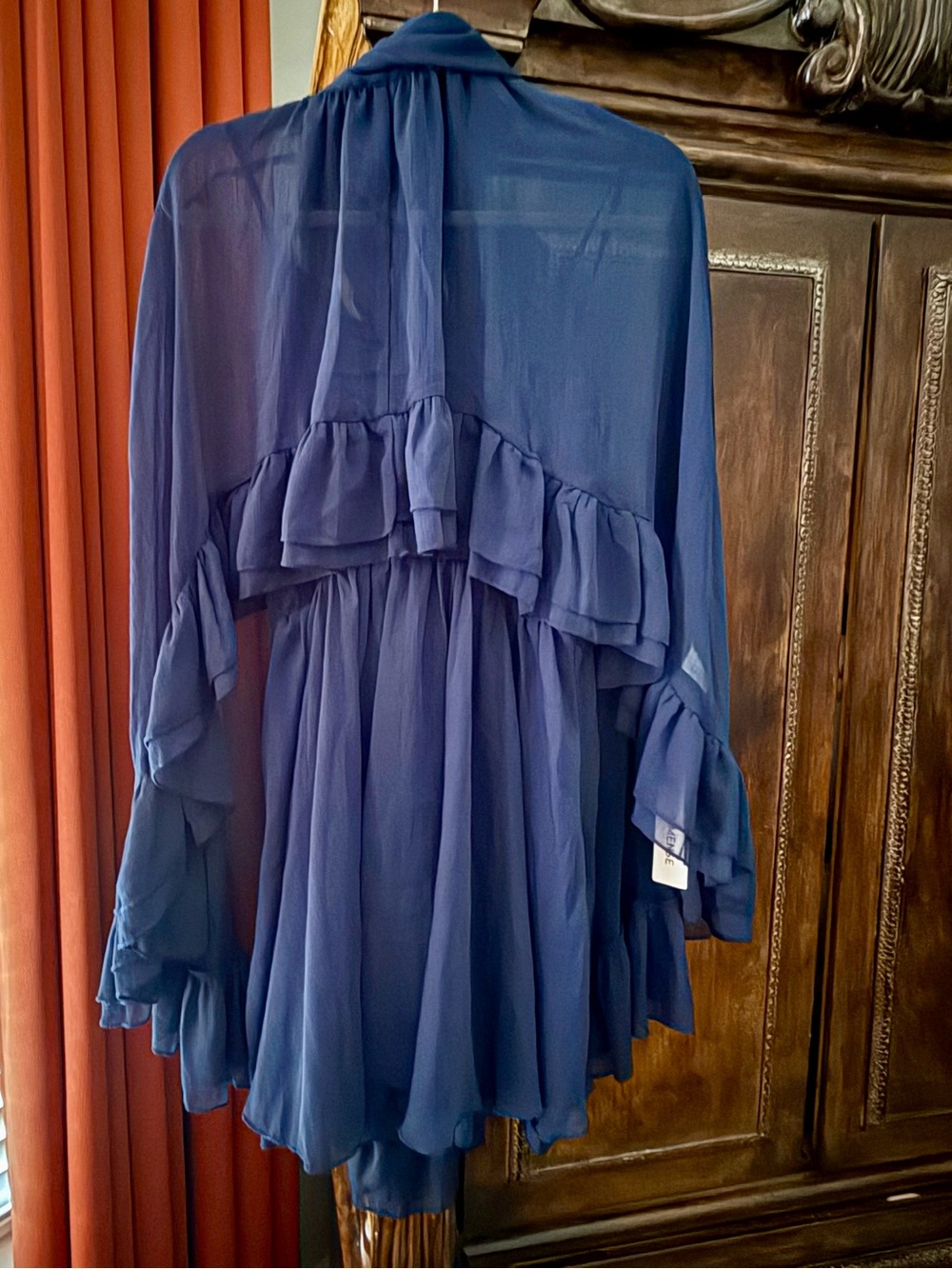 Elegant Navy Blue Ruffle Women's Dress